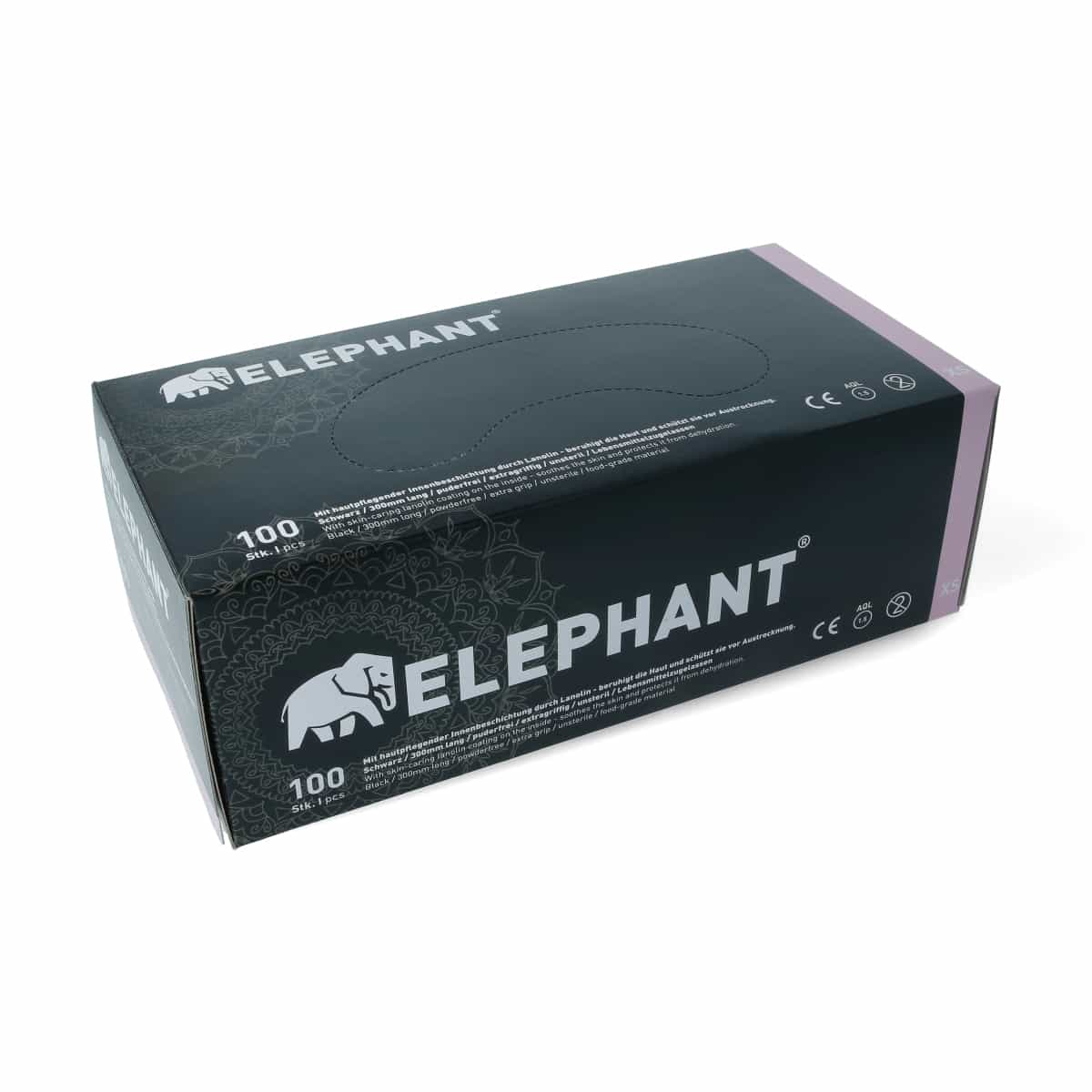 Elephant - Premium Handschuhe mit Lanolin Innenbeschichtung - 100 Stück - Schwarz Größe: XS