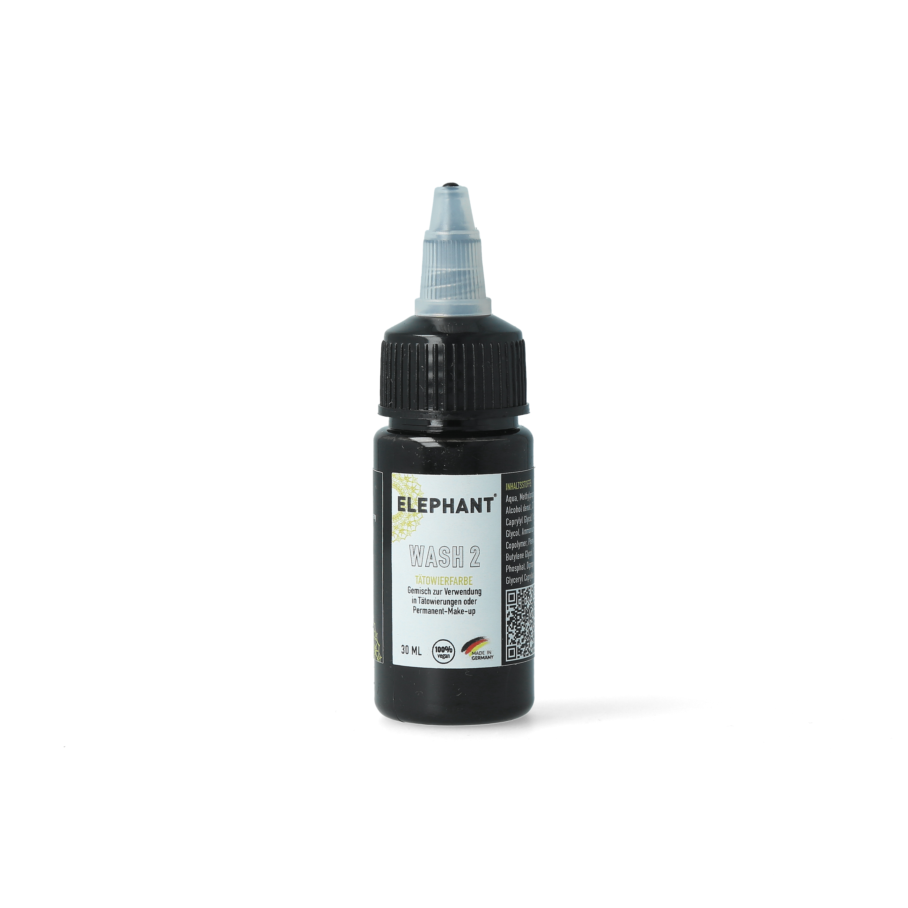 Elephant Tattoo Ink Wash 2 – Vorverdünnte schwarze Tätowierfarbe für helle bis mittlere Schattierungen (30ml)