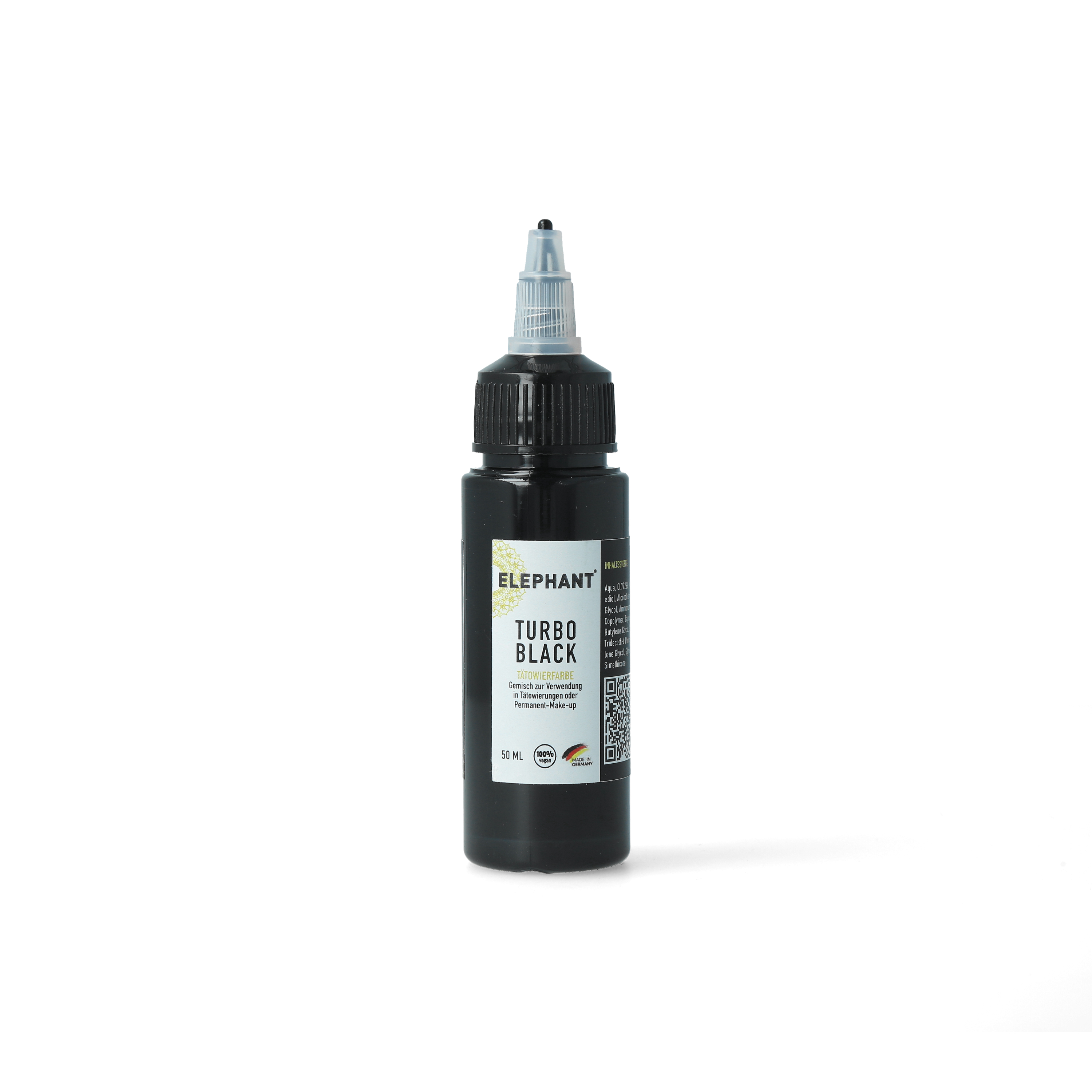 Elephant Tattoo Ink Turbo Black – Tiefschwarze Tätowierfarbe für extrem dunkle Füllungen (50ml)