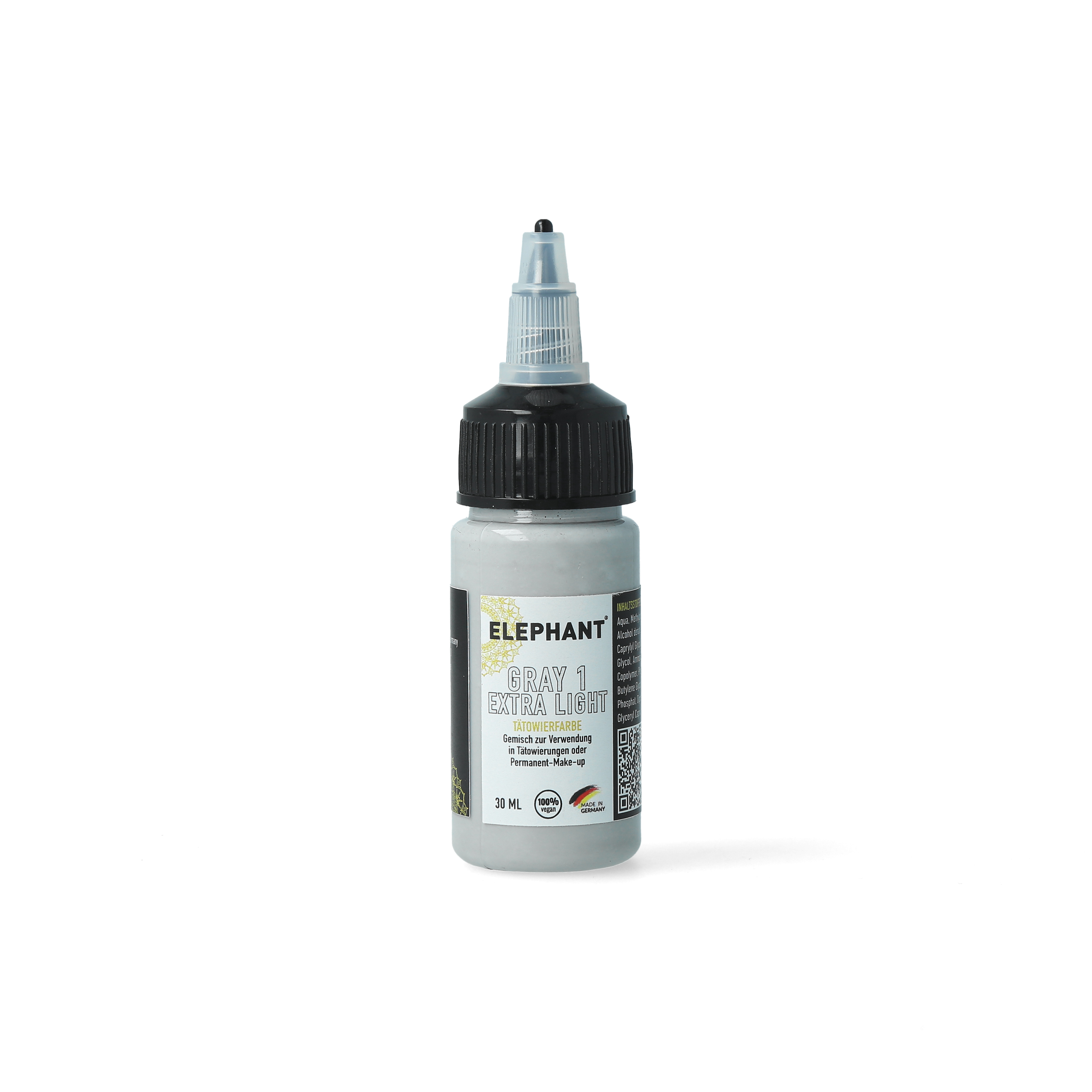 Elephant Tattoo Ink Gray Extra Light – Extra helle Tätowierfarbe für feinste Schattierungen und weiche Verläufe (30ml)