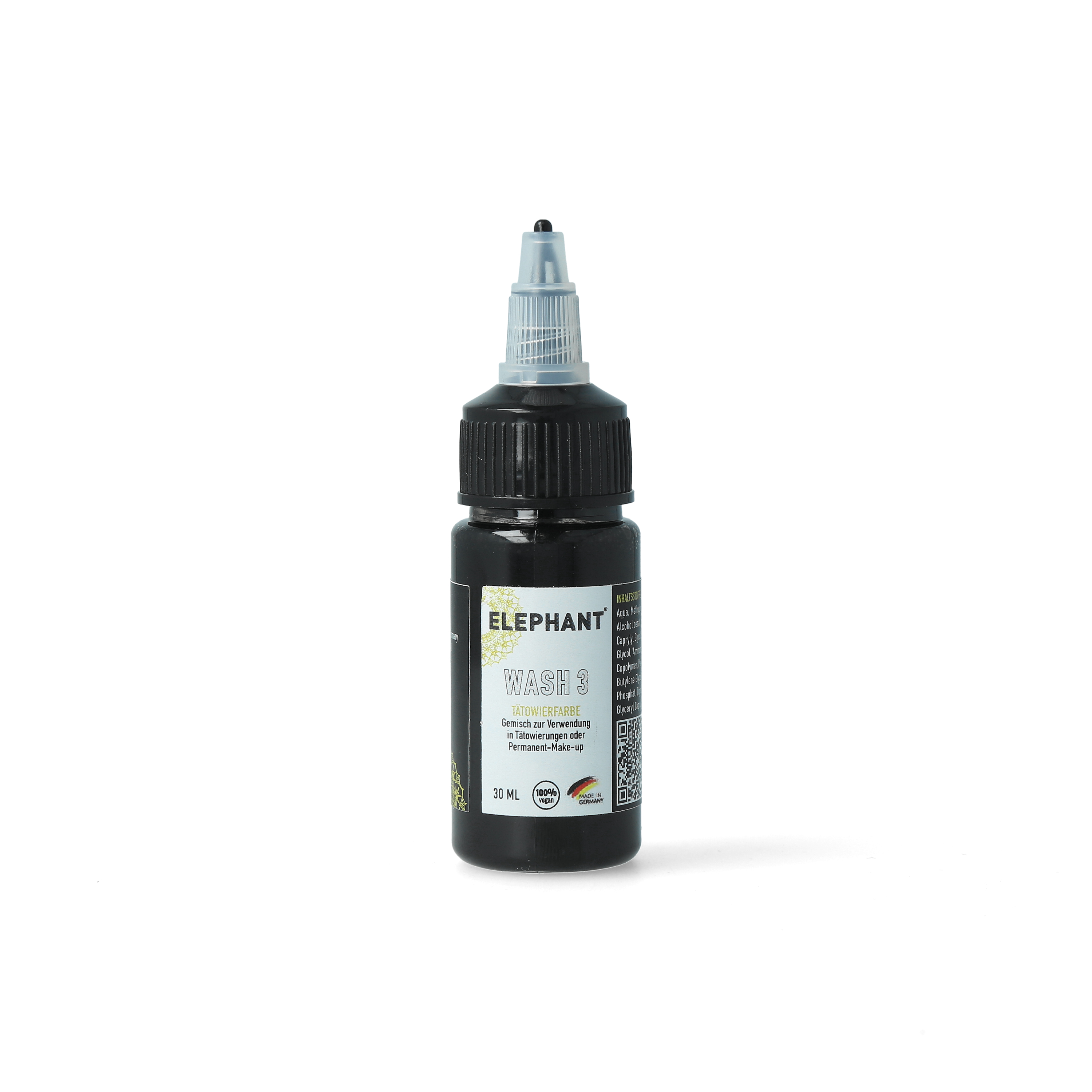 Elephant Tattoo Ink Wash 3 – Vorverdünnte schwarze Tätowierfarbe für mittlere bis dunkle Schattierungen (30ml)
