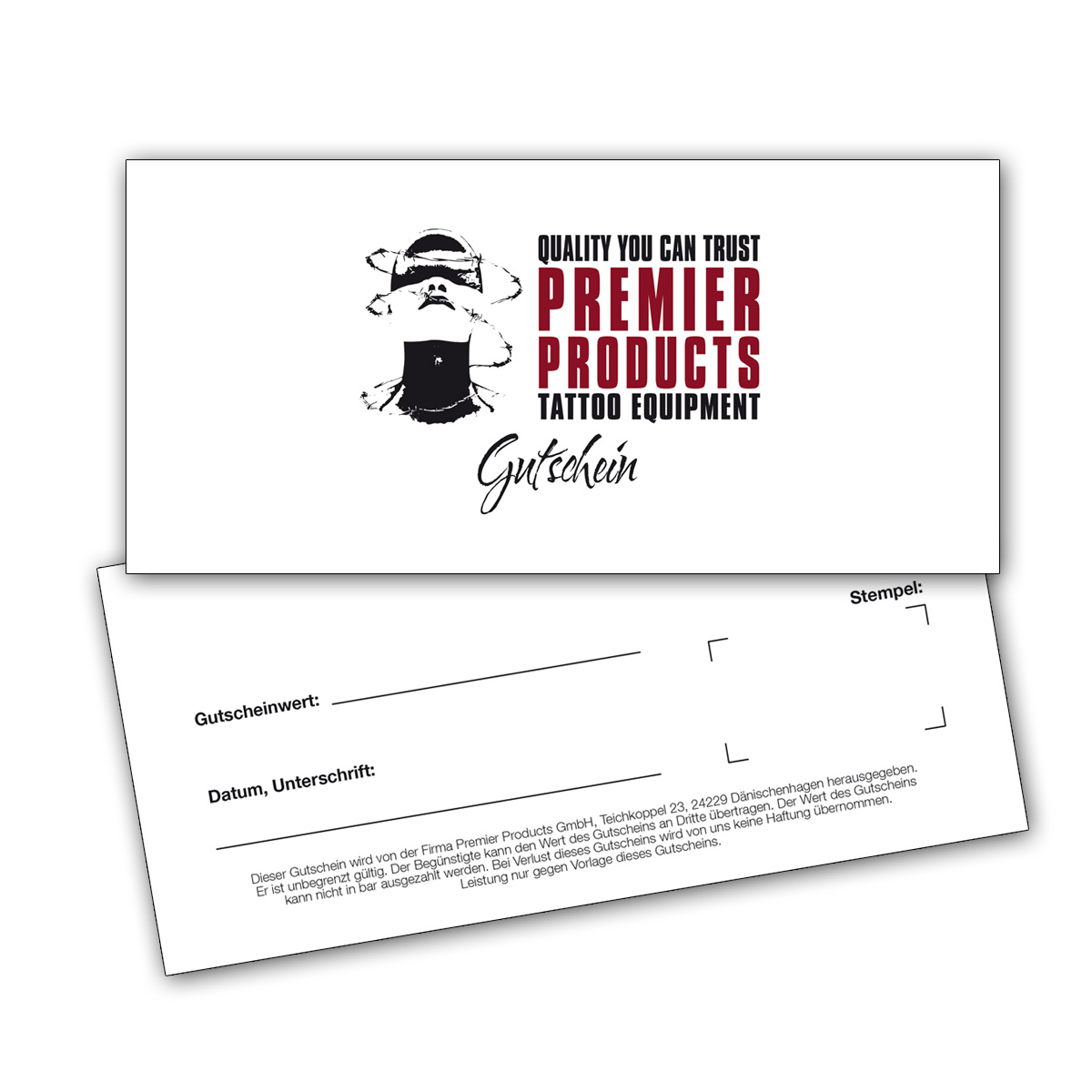 Voucher for Premier Products Tattoo Supply voucher: 100 Euro