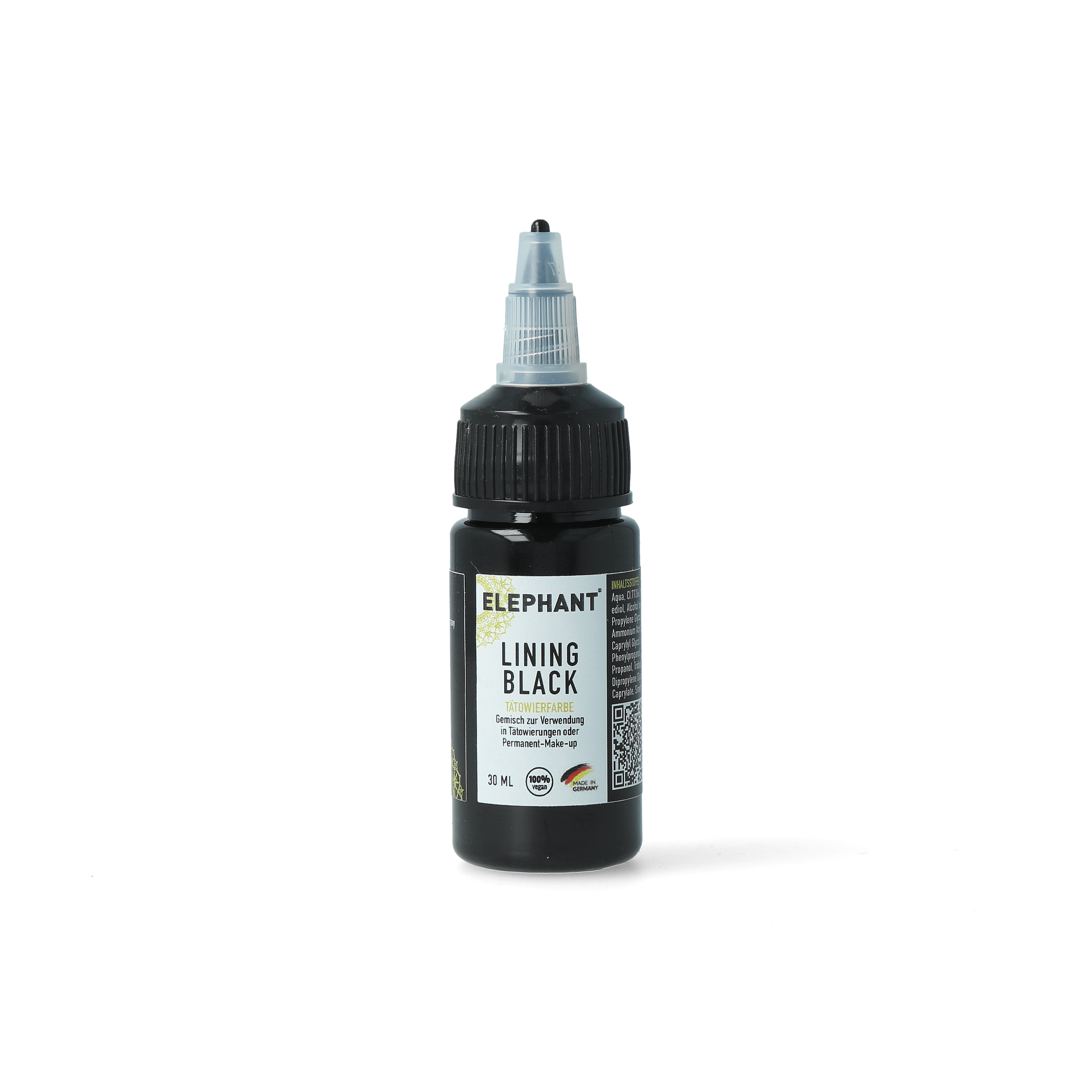 Elephant Tattoo Ink Lining Black – Tiefschwarze Tätowierfarbe für Outlines (30ml)