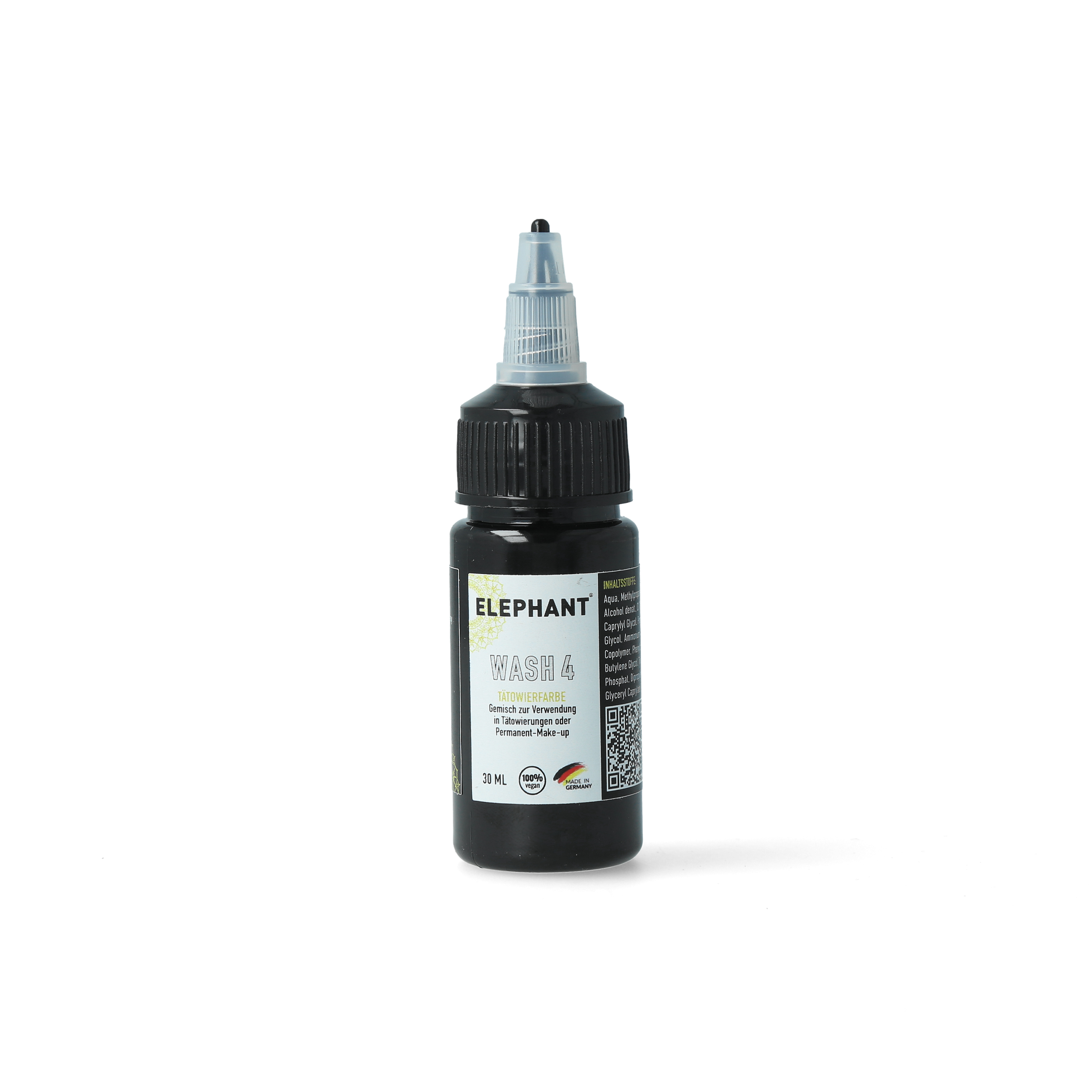 Elephant Tattoo Ink Wash 4 – Extra dunkle, vorverdünnte schwarze Tätowierfarbe für intensivste Schattierungen (30ml)
