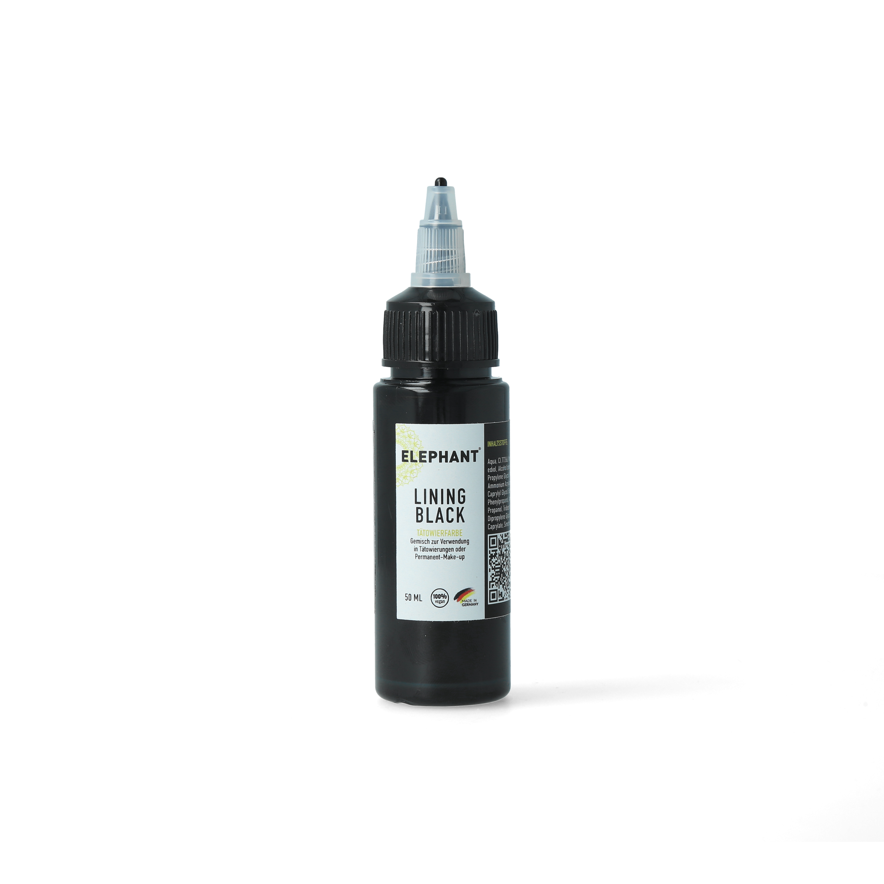 Elephant Tattoo Ink Lining Black – Tiefschwarze Tätowierfarbe für Outlines (50ml)