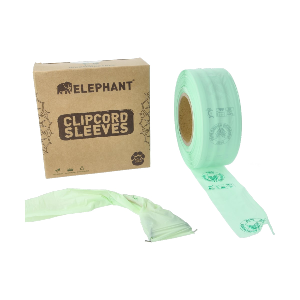 Elephant - Clipcord Sleeve auf Rolle - Biologisch Abbaubar - 6.5 cm x 300 m Elephant - Clipcord Sleeve auf Rolle - Biologisch Abbaubar - 6.5 cm x 300 m