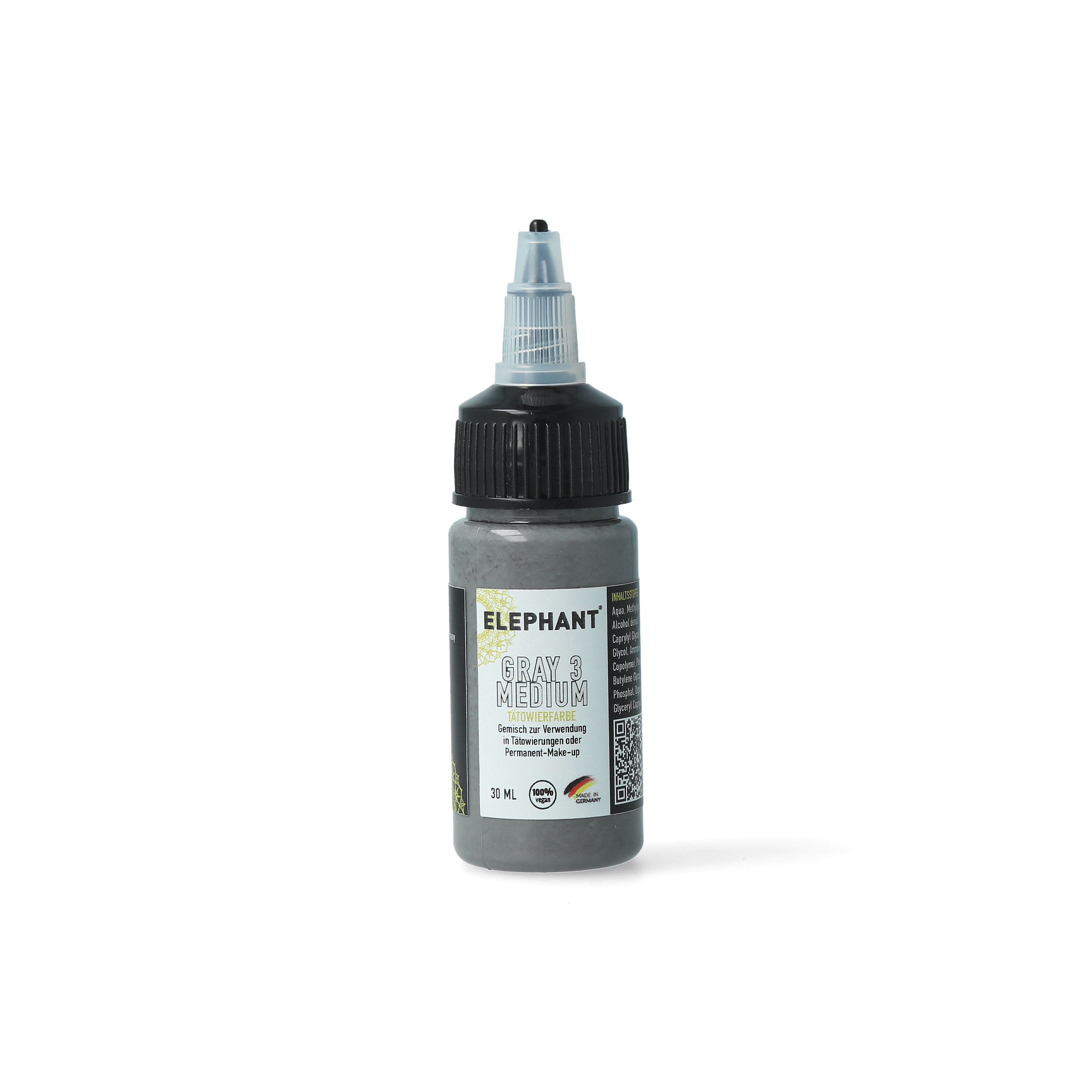 Elephant Tattoo Ink Gray Medium – Mittlere graue Tätowierfarbe für ausgewogene Schattierungen und weiche Übergänge (30ml)