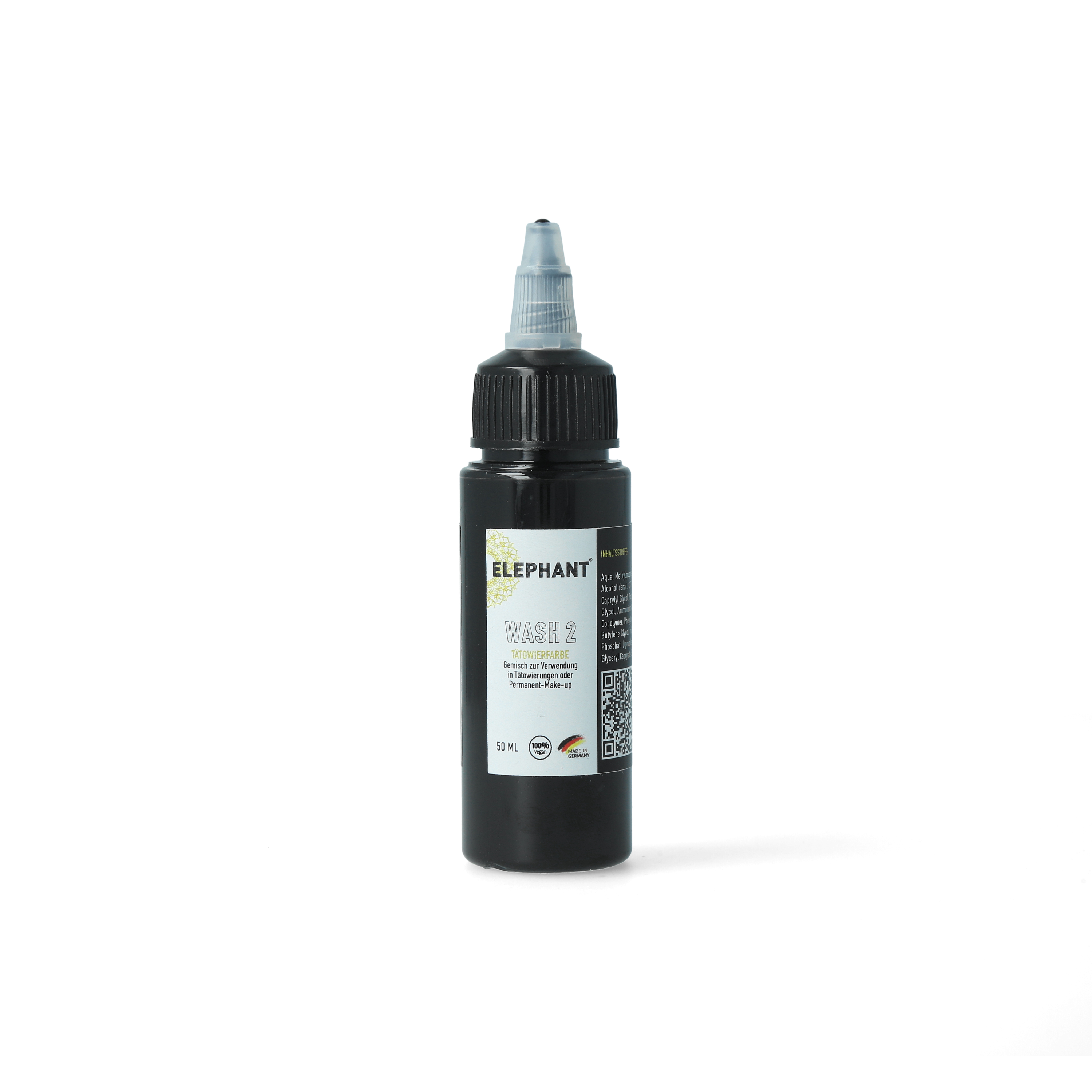 Elephant Tattoo Ink Wash 2 – Vorverdünnte schwarze Tätowierfarbe in der 50ml Flasche für helle bis mittlere Schattierungen
