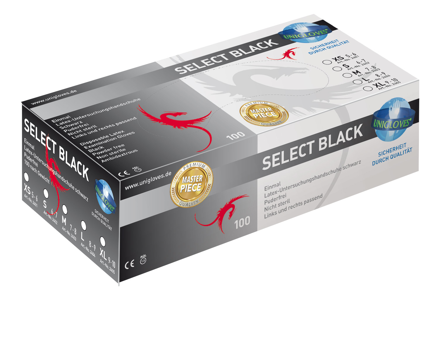 Unigloves - Select Black - Latex gloves - Black Size: S