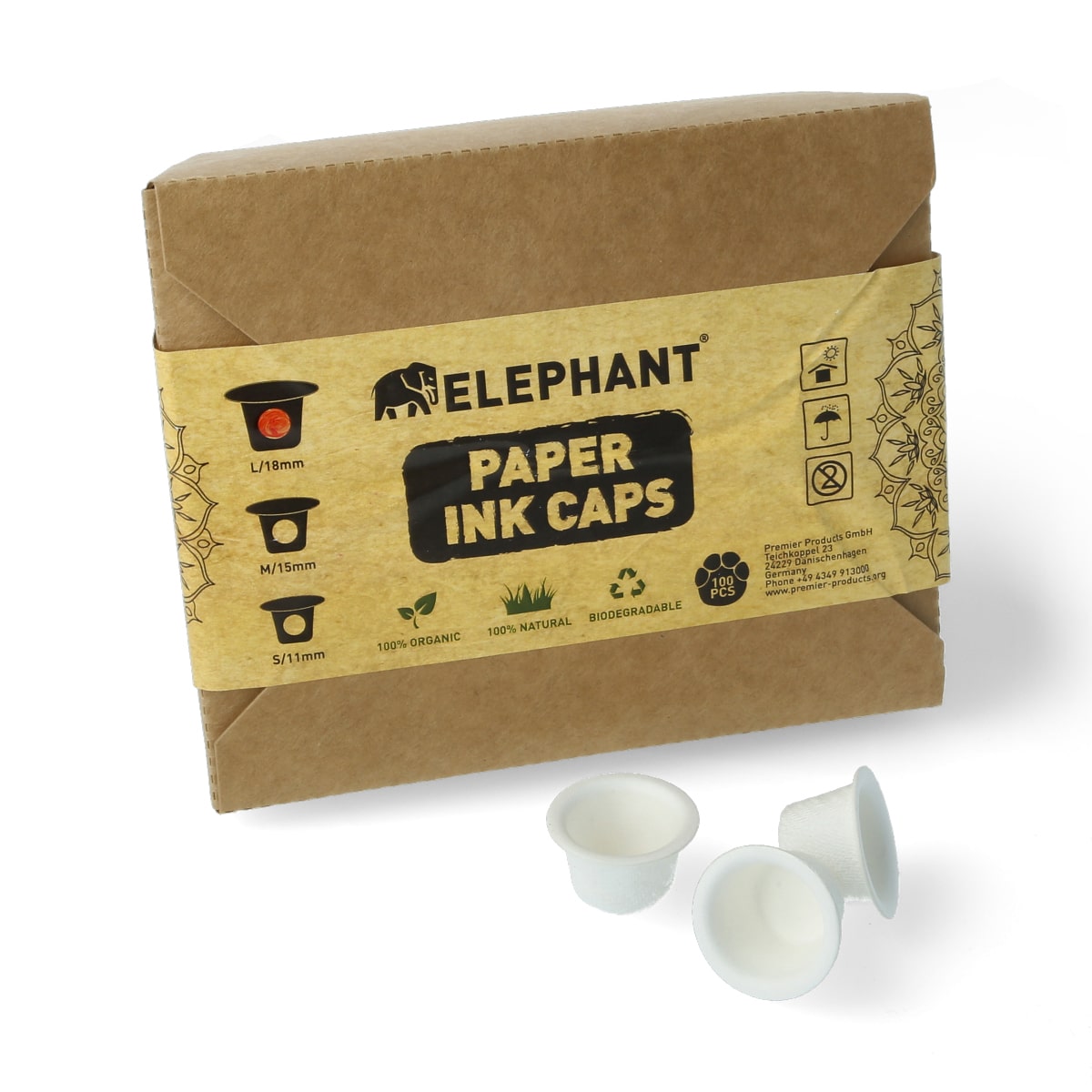 Elephant - Paper Ink Caps - Biodegradable - 100 pieces diameter: 18 mm