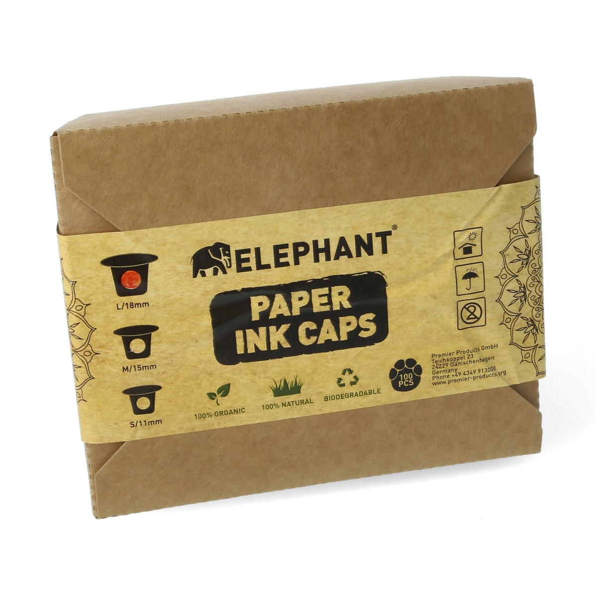 Elephant - Paper Ink Caps - Biodegradable - 100 pieces diameter: 18 mm