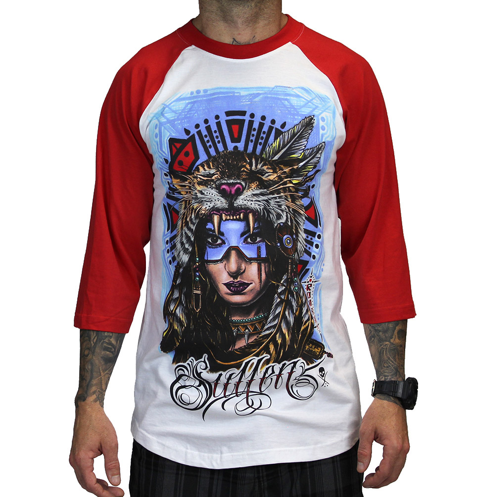 Sullen Clothing - ROMAN TIGRESS RAGLAN WHT/RED Size M