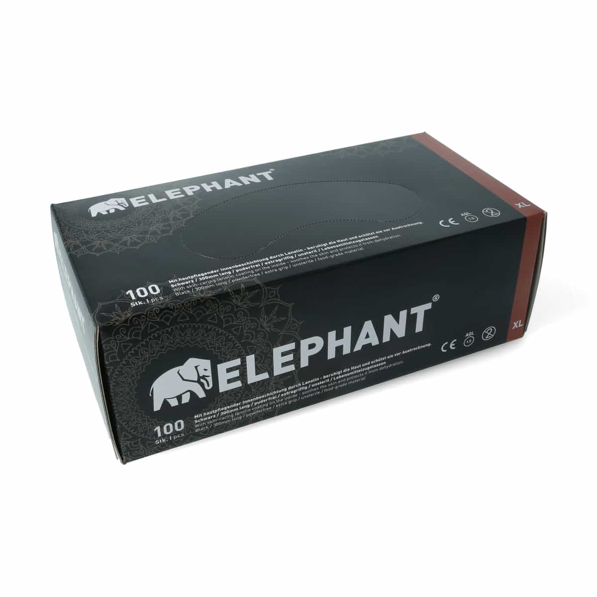 Elephant - Premium Handschuhe mit Lanolin Innenbeschichtung - 100 Stück - Schwarz Größe: XL
