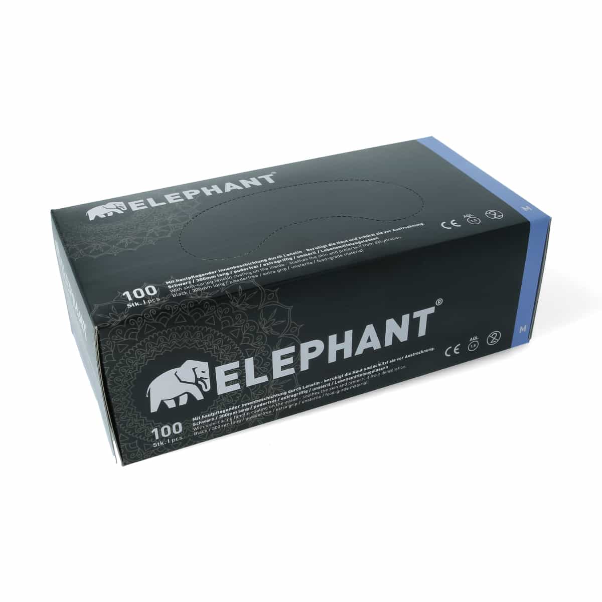 Elephant - Premium gloves with Lanolin inner coating - 100 pieces - Black Size: M